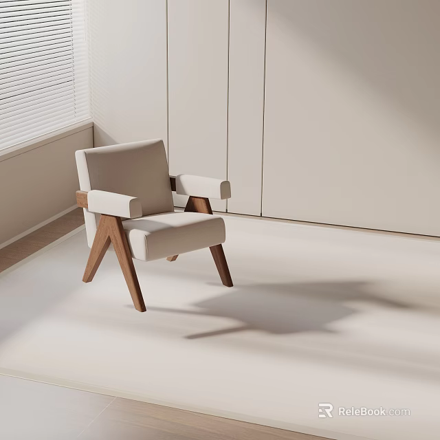 Minimalist Modern Accent Chair With Wooden Frame And Upholstered Seat In Light Colored Interior 3d model 