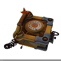 Vintage Digital Telephone With Retro Copper Accents Wooden Elements Rotary Dial Red Ribbon Decorative Beads
