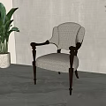Textured Upholstered Dining Chair With Armrest Dark Wooden Legs And Green Plant By Gray Wall