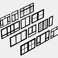 Various Modern Window Styles With Black Frames And Glass Panels 3d model