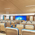 School Conference Room Interior With Seats Podium And Large Screen