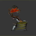 Decorative Tree With Red Umbrella Shaped Leaves On Yellow Gray Rock Base And Small Platform
