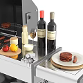 Stainless Steel Outdoor Grill Station With Wheels Storage Cabinets And Food Bottles On Countertop