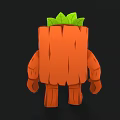 Cartoon Orange Shrub Character Featuring Green Leaves Angry Expression And Limbs