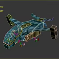 Futuristic Blue And Gold Drone 3D Model With Multiple Rotors And Transparent Canopy