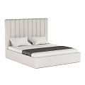 Modern Double Bed With Beige Tufted Headboard Two White Pillows And Gray Bed Runner 3d model