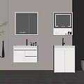 Two Modern White Bathroom Vanities With LED Mirrors And Wall Mounted Storage 3d model
