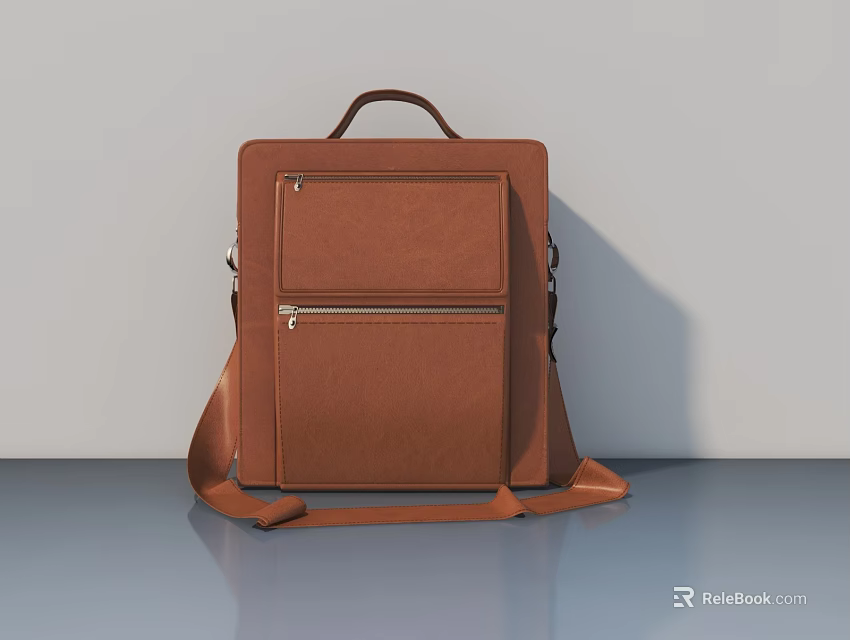 Brown Leather Backpack with Top Handle Adjustable Shoulder Strap and Front Zipper Pockets 3d model 