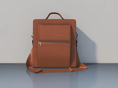 Brown Leather Backpack with Top Handle Adjustable Shoulder Strap and Front Zipper Pockets 3d model