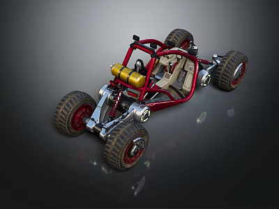 Off Road Buggy Design With Red Frame Large Tires And Yellow Fuel Tanks 3d model
