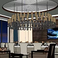 Luxurious Private Dining Room Interior With Chandelier Round Table Sofas And TV Screen 3d model