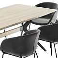 Modern Light Wood Dining Table Set With Rectangular Top And Six Black Fabric Chairs 3d model