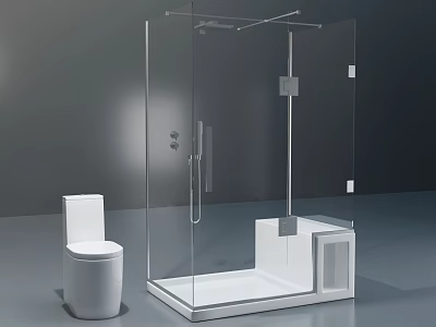 Modern Shower Sauna Space With Transparent Glass Enclosure White Base And Toilet 3d model