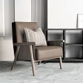Modern Brown Single Sofa with Striped Cushion and Bookshelf in Minimalist Room