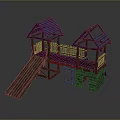 Wooden Kids Playhouse With Slide Roof Railings And Multicolored Base