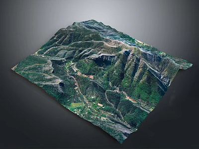 Detailed 3D Mountain Terrain Model With Lush Green Vegetation And Winding Paths 3d model