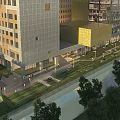 Aerial View Planning of Modern Buildings Water Channel Green Space and Trees