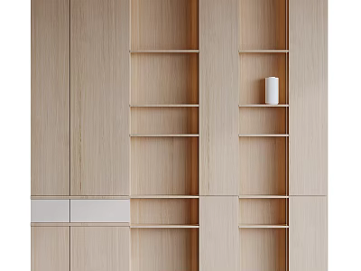 Modern Wooden Bookshelf with Multiple Open Shelves and Closed Compartments in Light Wood Tone 3d model