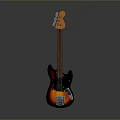 Stylish Electric Bass Guitar With Gradient Black Orange Finish Brown Neck Gray Background And Reflection
