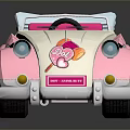 Pink And White Cartoon Style Convertible Car With Open Top And Bow Details