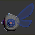 Mechanical Game and Movie Character With Blue Transparent Wings Glowing Eyes And Headphone Accents