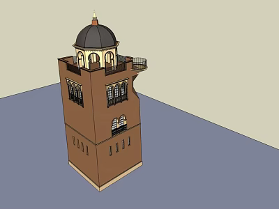 Architectural Brown Tower Design Featuring Black Dome Balcony And Windows 3d model