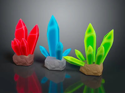 Vibrant Decorative Ornament Set with Red Blue Green Crystal Shaped Pieces and Colorful Bases 3d model