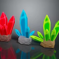 Vibrant Decorative Ornament Set with Red Blue Green Crystal Shaped Pieces and Colorful Bases