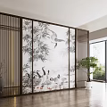 New Chinese-style Screen Ink Screen Partition 3d model