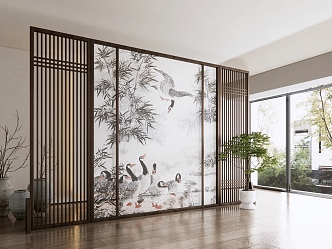 New Chinese-style Screen Ink Screen Partition 3d model