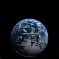 Breathtaking Outer Space Scenery Featuring Earth With Orbiting Space Station And Starry Sky