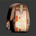 Stylish Fashion Bag With Colorful Geometric Pattern Golden Buckle And Orange Trim