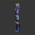 3D Model Of Female Character In Colorful Futuristic Armor With Glowing Elements