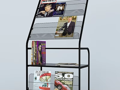 Black Metal Bookcase With Multiple Shelves For Magazine Display Including Sport Interior SO Magazines 3d model