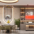 Modern Restaurant Interior With Round Pendant Lights Open Kitchen Dining Table And Green Chairs