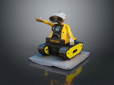 WALL·E Movie Character Figure With Yellow Body Tracked Chassis Round Eyes And Extended Arm 3d model