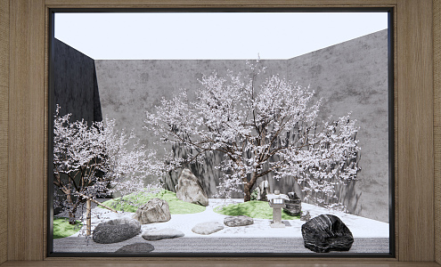 Japanese style landscape sketch dry landscape courtyard landscape 3d model