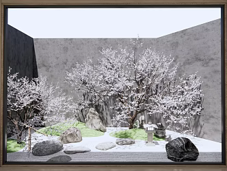 Japanese style landscape sketch dry landscape courtyard landscape 3d model
