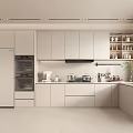 Modern Kitchen Interior With White Cabinets Refrigerator Oven Countertop And Storage