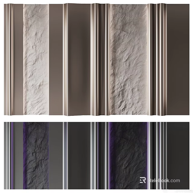 Elegant Textured Background Wall With Gray Purple Accent Decorative Molding Modern Interior 3d model 
