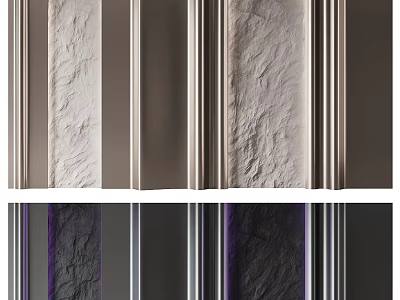 Elegant Textured Background Wall With Gray Purple Accent Decorative Molding Modern Interior 3d model