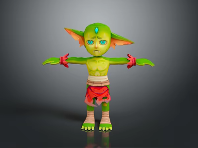 Green Skinned Game Anime Character With Large Ears Blue Eyes Green Gem And Red Shorts 3d model
