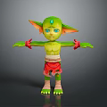 Green Skinned Game Anime Character With Large Ears Blue Eyes Green Gem And Red Shorts