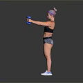 Woman With Purple Hair Lifting Blue Dumbbells In Activewear During Workout
