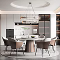 Modern Restaurant Interior With Round Dining Table Beige Chairs Pendant Light And Cabinets
