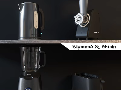 Modern Home Kitchen Appliances Set Featuring Kettle Blender Meat Grinder And Toaster 3d model
