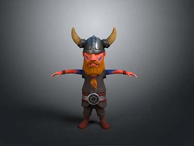 Viking Man 3D Model with Horned Helmet Beard Painted Face Belt Boots and Arms Outstretched 3d model