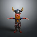 Viking Man 3D Model with Horned Helmet Beard Painted Face Belt Boots and Arms Outstretched