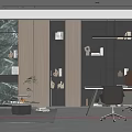 Modern Office Interior Design with Sofa Bookshelves Desk Chairs and Green Plants