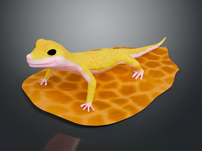 Yellow Gecko Reptile Crawling On Orange Textured Surface With Pink Limbs And Black Eyes 3d model